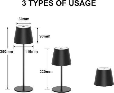 Акумуляторна LED-лампа Antela настільна бездротова диммерна, IP44, для дому та вулиці, 3000K/4000K/5000K, метал, 2 шт.