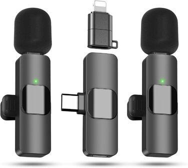 Беспроводной петличный микрофон: 2 миниатюрных микрофона с шумоподавлением, Plug-and-Play для iPhone/Android, для видеосъемки/TikTok/Vlog/Интервью, черный