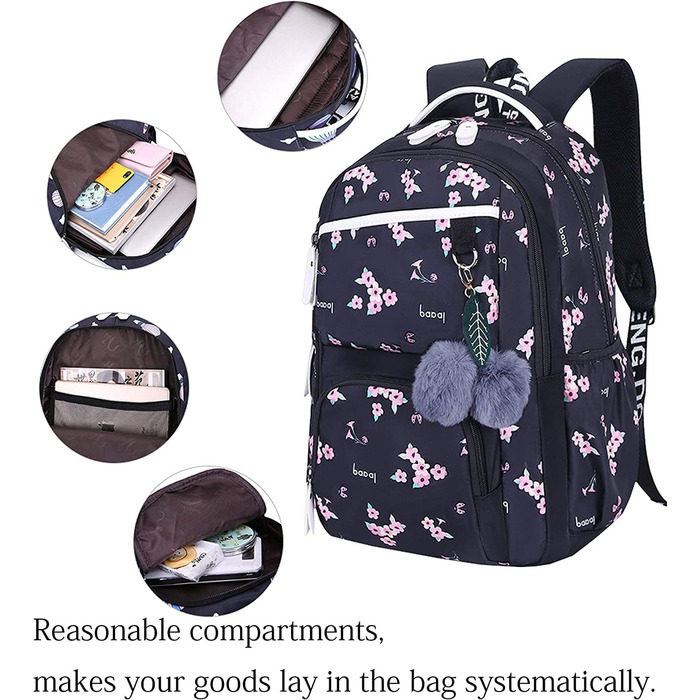 Рюкзак для дівчинки з квітами: шкільний, для подорожей, на ноутбук (чорний)