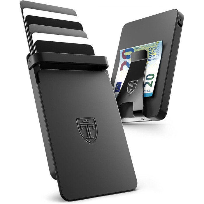 TRAVANDO SLYDE: Тонке шкіряне картхолдер з RFID захистом для чоловіків - 6 карт, картхолдер-портмоне (Чорний)