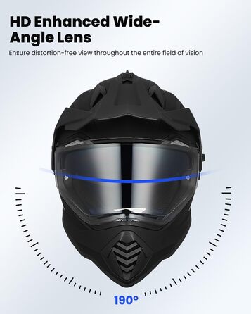 Мотошолом ILM Dual Sport Adventure з сонцезахисним склом, Pinlock, для кросу, квадроциклів, сертифікат ECE, модель WS902, розмір L, матовий чорний