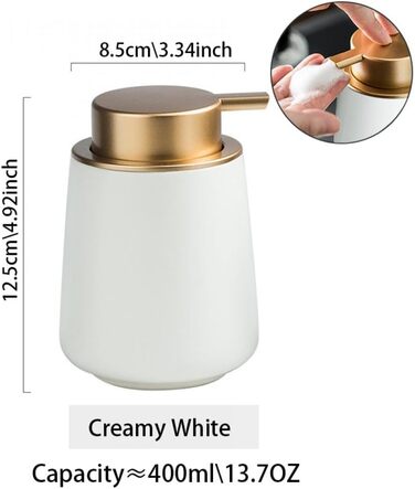 Дозатор для мила XUDREZ, керамічний, 380 мл, для кухні, наповнюваний, диспенсер для мила, пінного мила, шампуню, гелю для душу (C-white)