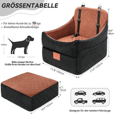 Автокрісло для собак GL GLENSLAVE: комфортне та безпечне автокрісло для маленьких та середніх собак (до 16 кг), чорний/коричневий колір, знімний та миючий чохол