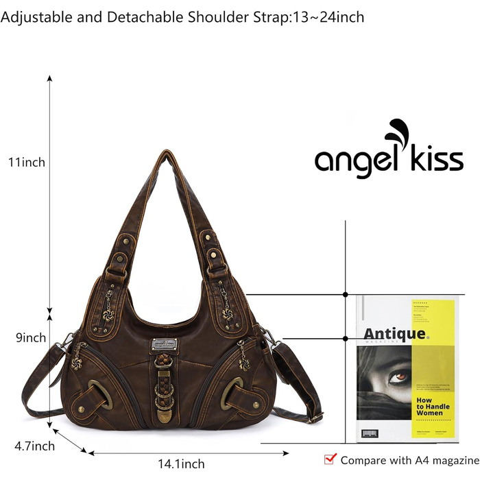 Сумка жіноча Angel Kiss Hobo через плече з PU шкіри, коричнева (801) - багато відділень