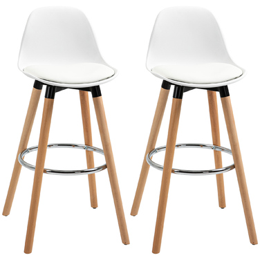 HOMCOM 2-Piece Bar Stool Set, Kitchen Stool, Bar Chair with Footrests, Faux Leather, White, 38.5 x 42.5 x 91 cm for Dining Room, Kitchen
