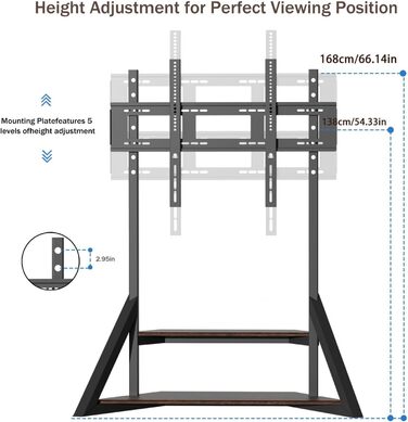 Підставка для телевізора UNHO, регульована по висоті, універсальна, чорна, VESA 800x600, до 100 кг, 65-100 дюймів