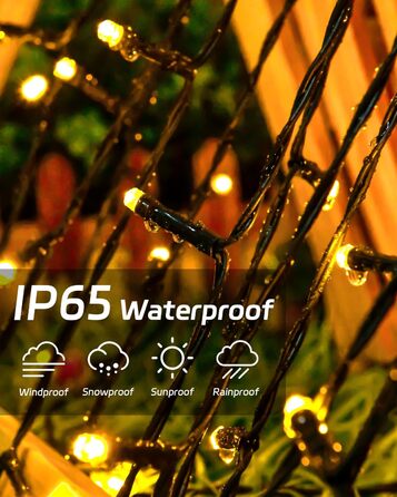 Сонячна гірлянда для зовнішнього використання, 120 LED, холодне біле світло, 8 режимів, для саду, двору, тераси, весільної декорації (5м, тепле біле світло)