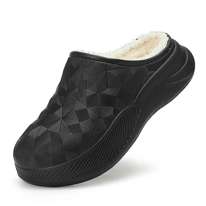 Тапочки жіночі/чоловічі теплі з товстою підошвою для дому та вулиці, бавовна, чорні, 38/39 EU
