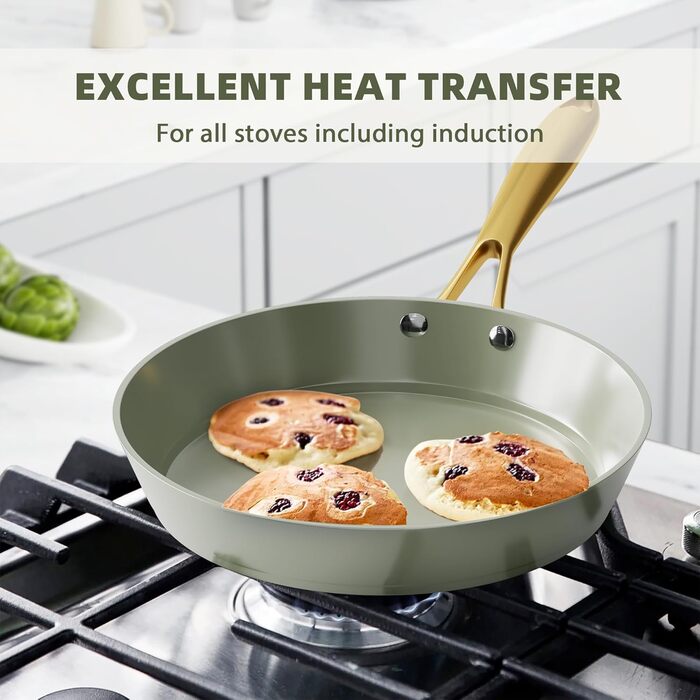 RIOVARM Induction Cookware Set, Non-Stick Coating Granite Cookware Set with Lids, PFOA-Free Cookware Set with Wood Grain Handle, Frying Pan, Casserole, Baking Dish