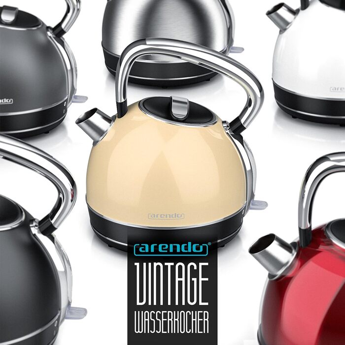 Arendo Retro Stainless Steel Kettle - 2.2L, 2200W, Cool Grey - Electric Kettle with Removable Scale Filter & Auto Shutoff