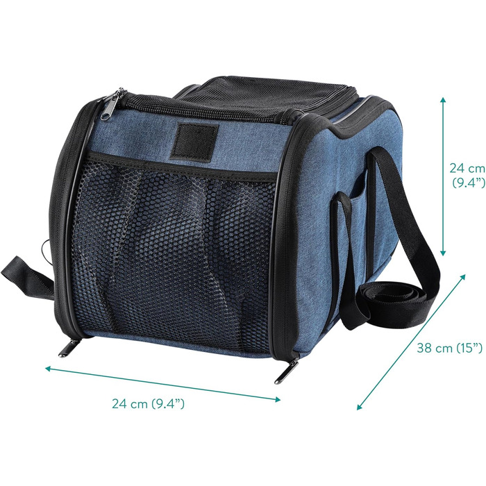 Автомобільний лежак для собак Navaris - блакитний, з ремінцем та блискавкою - переноска для собак в авто