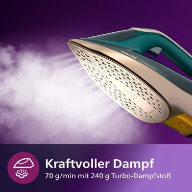 Парова праска Philips Azur 8000, 3000 Вт, 70 г/хв, 240 г паровий удар, OptimalTEMP, опалова зелена