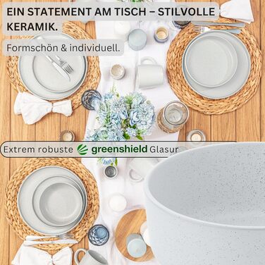 Набір посуду SÄNGER Steingut 12 предметів: тарілки для 4 осіб (4 великі, 4 десертні, 4 глибокі), кольоровий, стійкий до подряпин, VALUE COLLECTION (Leeds Frost)