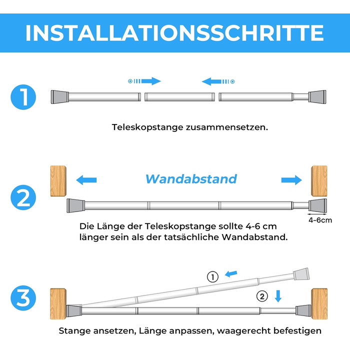 Штанга для карниза без свердління 113-196 см, телескопічна, для душу, штор, ванної кімнати, вікна, кухні, шафи, золота