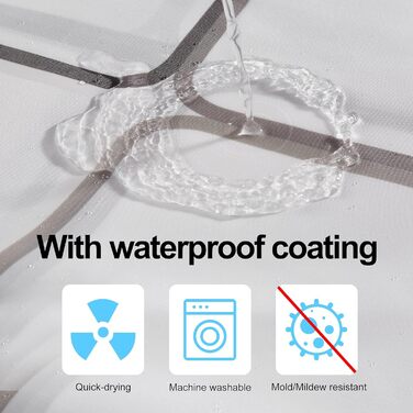 Водостійкий душовий завіс DUFU, 180x200 см, білий, з 12 кільцями