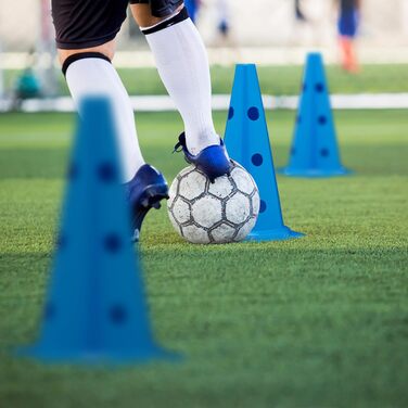 Набір перешкод Relaxdays для собак: 12 пілонів та 6 стійок, для аджиліті та футбольного тренування, блакитно-жовтий