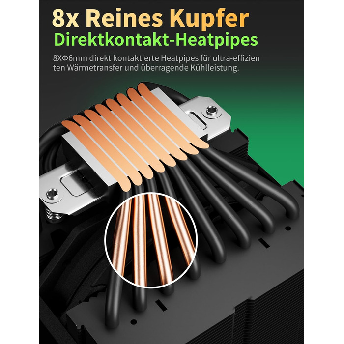 upHere Охолоджувач процесора up2KC8 з RGB підсвічуванням, подвійна вежа, 8 теплових трубок, 120мм вентилятор, сумісний з AMD AM4/AM5 та Intel 2011/2066