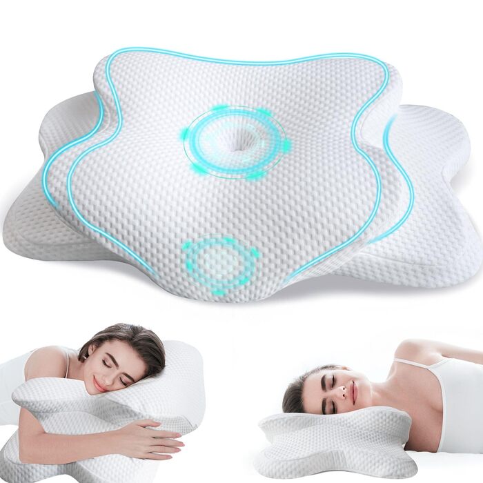 Ортопедична подушка для шиї EvenVentric, м'яка та затишна, знімний чохол, DarkBlue (біла, подушка)