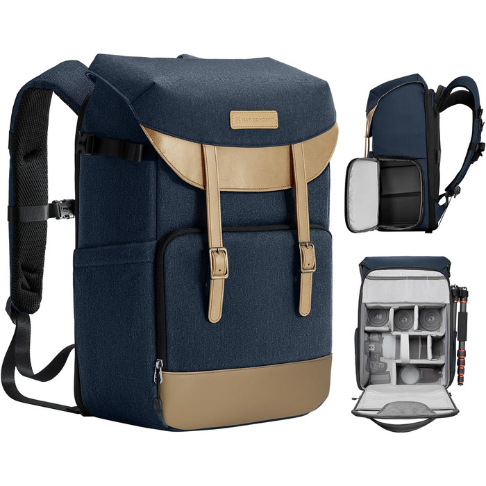 Рюкзак для камери K&F Concept Rolltop 20L: водонепроникний, для Canon, Nikon, Sony, Fujifilm, Olympus, з відділенням для ноутбука 15.6 дюймів (сірий/зелений)