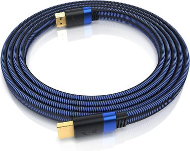 HDMI 2.1 кабель 8K Flachband - 3 метри, Ultra High Speed II, Ethernet, eARC, HDR10+, 7680x4320, 120Hz, DSC, тканинна оплетка, для прокладання