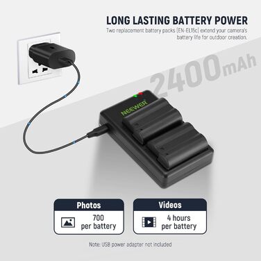 Акумуляторний руків'я Neewer MB-N11 для Nikon Z6 II та Z7 II з 2 акумуляторами EN-EL15c 2400mAh та USB-зарядним пристроєм