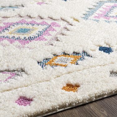Surya Suva Rug Bedroom, Living Room, Dining Room, Hallway - Modern Boho Rug Geometric Pattern - Soft Scandinavian Living Room Rug Blue, Lavender, Orange, White - 160x213cm Large Lavender, Blue, Yellow