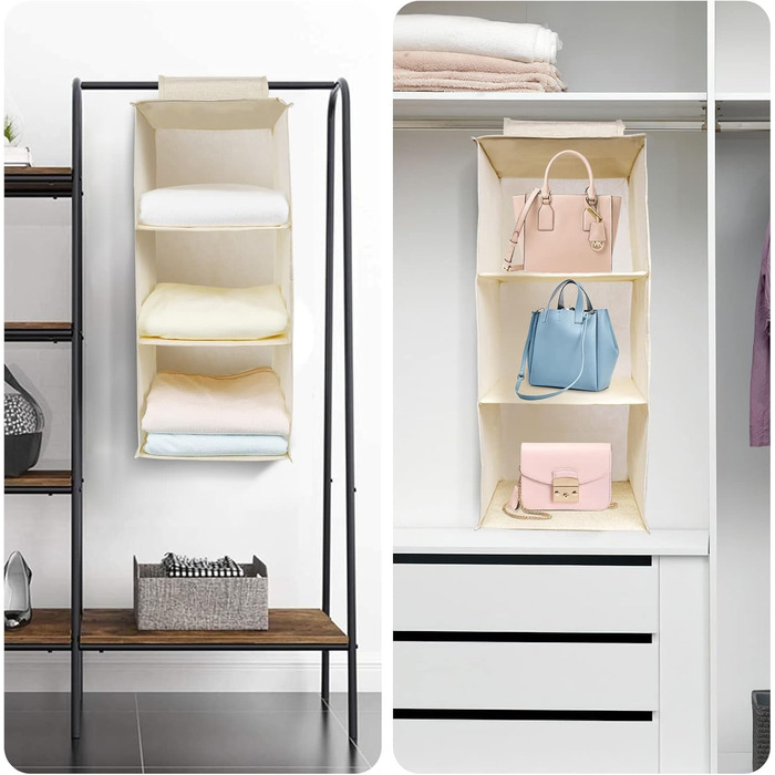 Органайзер для шафи AiQInu з 3 відділеннями, бамбуковий, бежевий (Medium)