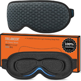Маска для сну Trilancer з блокуванням світла 99.99%, 3D дизайн, для чоловіків та жінок, ультрам'яка, без тиску, для тих, хто спить на боці, для сну, медитації, подорожей та спальні (світло-блакитна сітчаста тканина)