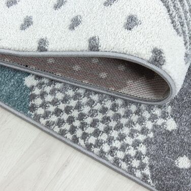 Дитячий килим Carpetsale24 з динозаврами, 80x150 см, блакитно-сірий, короткий ворс, для хлопчиків та дівчаток, м'який, легкий у догляді, килимок для дитячої кімнати