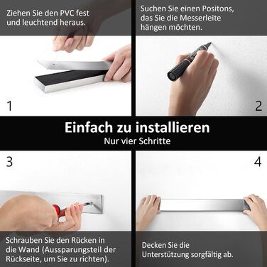 PAUDIN Magnetic Knife Strip 45 cm - Magnetic Knife Holder for Kitchen Knives made of Stainless Steel with Extra Strong Magnet as Knife Holder for Wall, Self-Adhesive for Kitchen Utensils or Tools