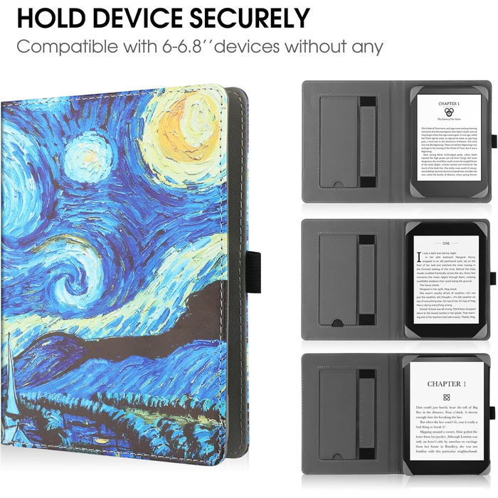 Чохол для eReader 6 дюймів: Kindle, Kobo, Tolino, Pocketbook, Sony. Чохол-підставка з петлею. Зіркове небо