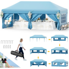Devoko Gazebo, 2x2 Meter Waterproof, Stable, Winter-Proof Gazebo with 3 Height Adjustments, Foldable Gazebo with UV Protection 50+, Folding Tent, Gazebo with Carrying Bag, For Garden, Outdoor, Camping (3x6m, 6 Side Walls, Blue)