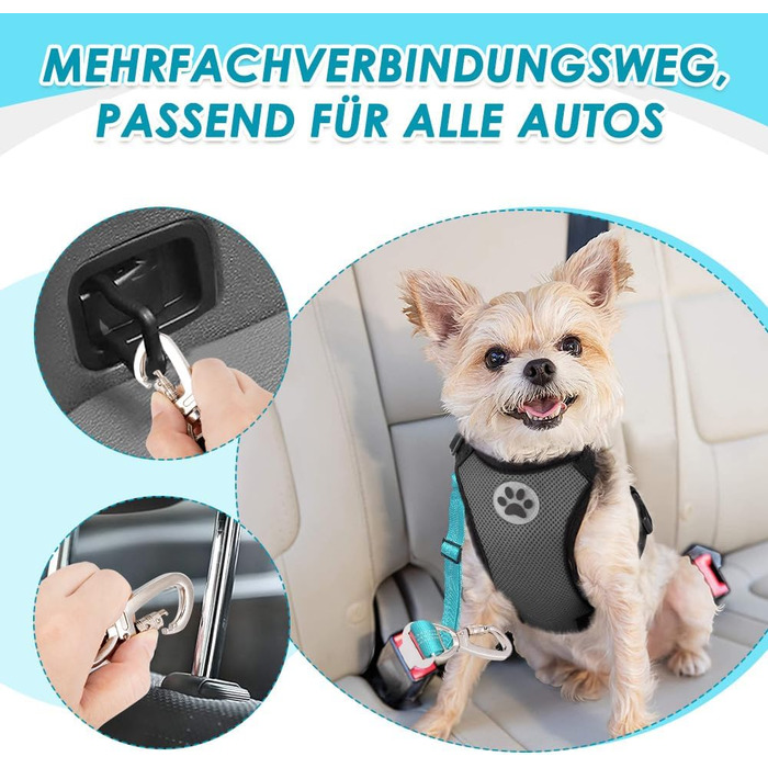 Автогурт для собак у машину, 2 шт. Безпечний ремінь для собак з амортизатором, регульований автогурт з універсальним з'єднувачем, для подорожей, (Світло-блакитний)
