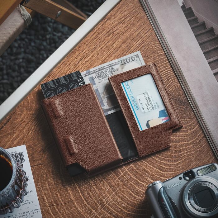 Гаманець-картхолдер VULKIT RFID захист, шкіряний, для чоловіків та жінок, з відділенням для грошей та магнітним закриттям, колір Еспресо