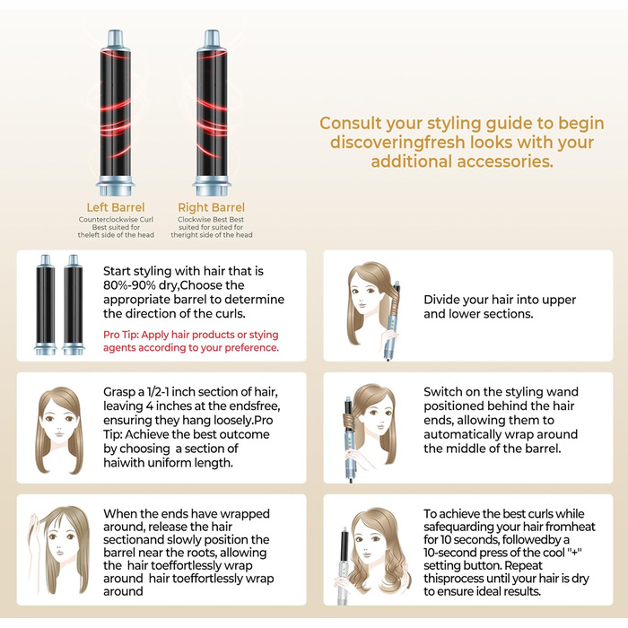 Набір для укладки волосся 7 в 1 OKWRAP Airstyler: фен, плойка, щітка для випрямлення, іонізація, 110000 об/хв, сірий/срібний