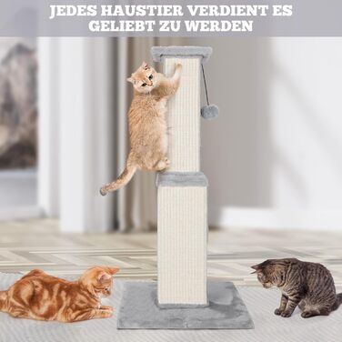 Kratzbaum, 31.5 inches (80cm) tall Scratching Post, Cat Tree, Scratching Log for Medium and Small Cats, Natural Sisal Scratching Post with Interactive Plush Ball, Beige