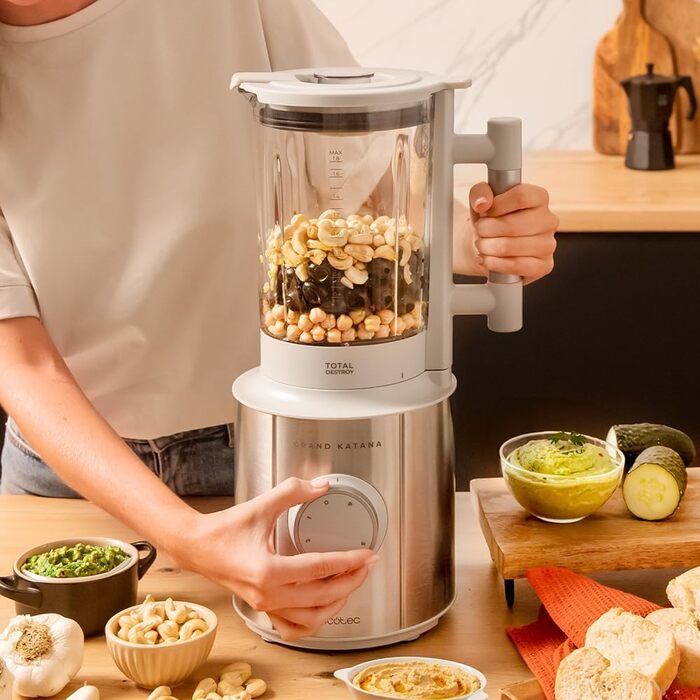 Cecotec Stand Mixer Grand Katana 2700MAX Total Destroy with Maximum Power 2700W, Counter-Rotating Technology, 8-Blade Knife with Black Titanium Coating, Heat-Resistant Jug 1.8L White