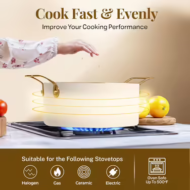 GOTHAM STEEL 15-Piece Cookware Set, Non-Stick Cookware Set, Pot and Pan Set, Kitchen Cookware Sets, Ceramic Cookware Set, Dishwasher Safe, Non-Toxic, Cream White 15 Pieces