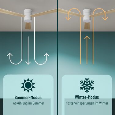 Стеляний вентилятор Noaton® Fornax Weiß з підсвічуванням, діаметр 132 см, DC мотор 40 Вт, регульоване LED-освітлення 22 Вт, 3 колірні температури, пульт дистанційного керування, таймер, повітряний потік до 185 м³/хв (Zoya WL)