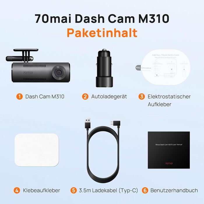 Відеореєстратор 70mai M310 2K WiFi для авто, 1296P WDR, Super Night Vision, 24h парковка, запис по колу, виявлення зіткнень, 256GB