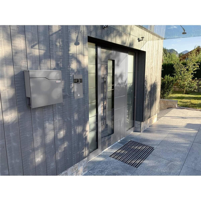 Поштова скринька Metzler Hoffmann з табличкою для імені та відділенням для газет – настінна металева, порошкове покриття, стійка до погодних умов, колір сірий алюміній Ral9007