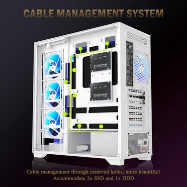 Ігровий корпус для ПК ANSAITE ATX Mid-Tower, 6 ARGB PWM вентиляторів, панорамне загартоване скло, підтримка радіатора 360мм, USB Type-C, Чорний