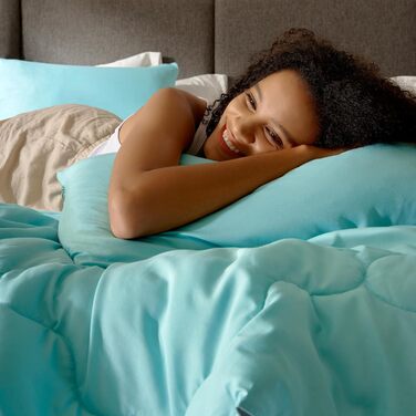 Комплект постільної білизни Comfort Spaces Vixie: стеганий дизайн, чорно-сірий, для всіх сезонів, з наволочками (Twin/Twin XL, Aqua/Grey)