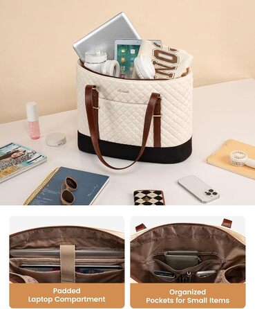 Сумка для ноутбука LOVEVOOK 15.6 дюймів, жіноча, універсальна: сумка-шоппер, ділова, для навчання, водонепроникна, чорна, біла, коричнева