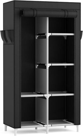 Wardrobe, Portable Fabric Clothes Closet with Clothes Rod, 6 Shelves, 4 Side Pockets, and Cover, Sturdy Clothes Racks for Bedroom Dressing Room (Black, 84 x 42 x 162 cm)