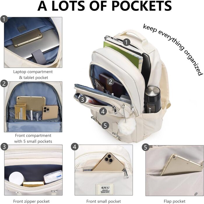 Шкільний рюкзак для дівчаток з відділенням для ноутбука 15.6 дюймів, стильний, для старшої школи та коледжу (Бежевий)