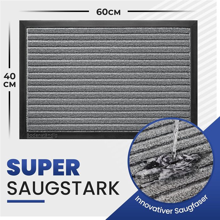 Килимок для дому та вулиці, антиковзаючі, 40x60 см, сірий, для входу, дверний килимок, Outdoor