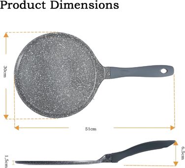ROSSETTO Crepe Pan Induction 26cm Pancake Pan with PFAS-free Ceramic Coating, Pancake Pan Inner Diameter 24 cm, Die-Cast Aluminum Pan, Suitable for All Cooktops, Sanstone (Gray, 28cm)