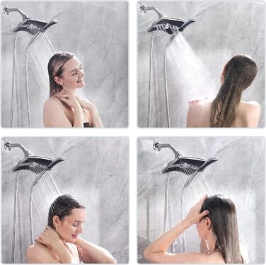 BRIGHT SHOWERS Double Shower Head Combo Set, Handheld Shower Head, Rain Shower Head, Combo with Black Face, 152.4 cm Stainless Steel Shower Hose, Chrome