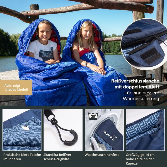 Skandika Dundee Junior Kids Sleeping Bag | Flannel-Lined Cotton Sleeping Bag for Children - Water-Resistant, 13°C to 3°C Comfort, 175 x 70 cm